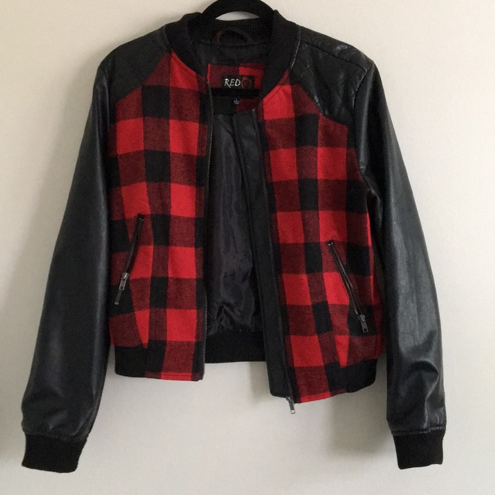Youth Leather/Plaid Bomber Jacket